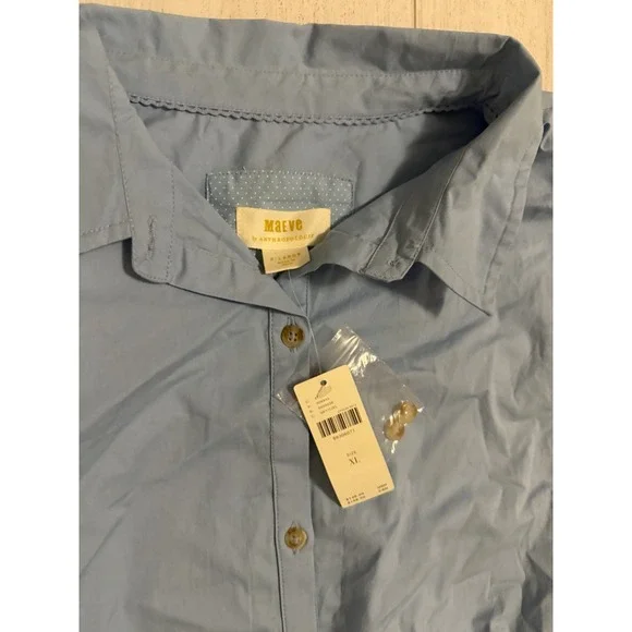 NWT Anthropologie Maeve Poplin Mini Shirt Dress Sz XL Sky Blue Long Sleeve $148 - Picture 11 of 15